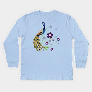 Peacock with flowers Kids Long Sleeve T-Shirt